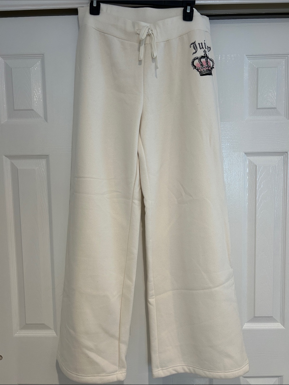 Juicy Couture Cream Wide-Leg Sweatpants with Embellished Crown